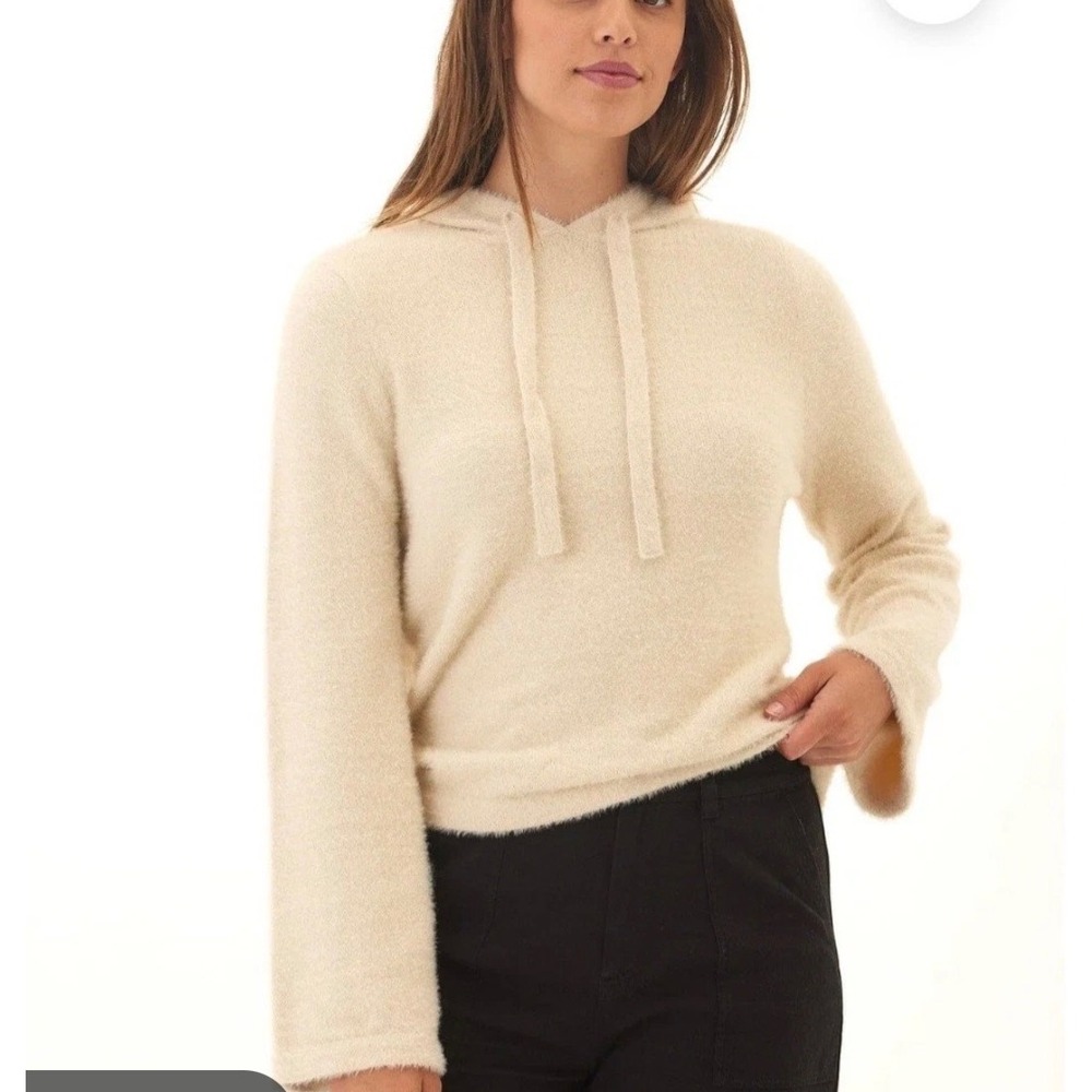 Threads 4 Thought Womens Cream Eyelash Knit Bell Sleeve Hoodie Sweater TWA4634 S